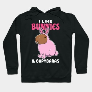 I Like Bunnies and Capybaras Cartoon Hoodie